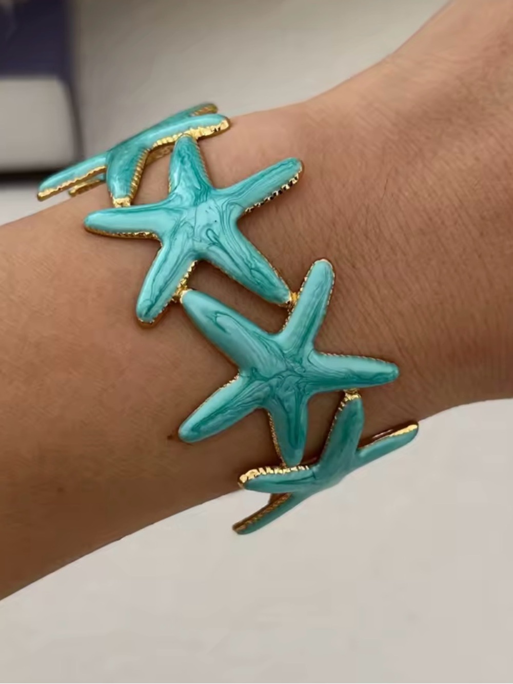 Turquoise Starfish Cuff Bracelet Beach Ocean Inspired Statement Bracelet